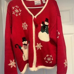 Croft & Barrow Red Snowman Cardigan